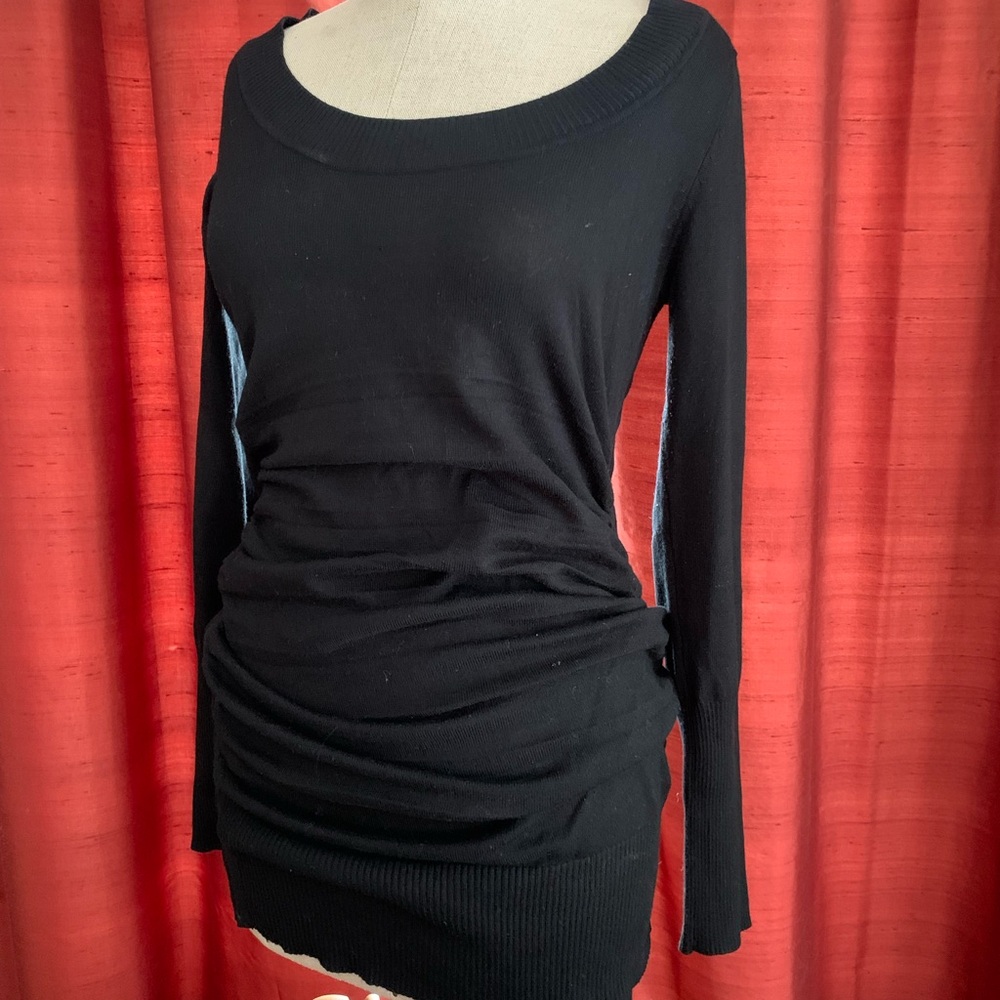 Black Long Sleeve Sweater Dress or Tunic Shirt - Small
